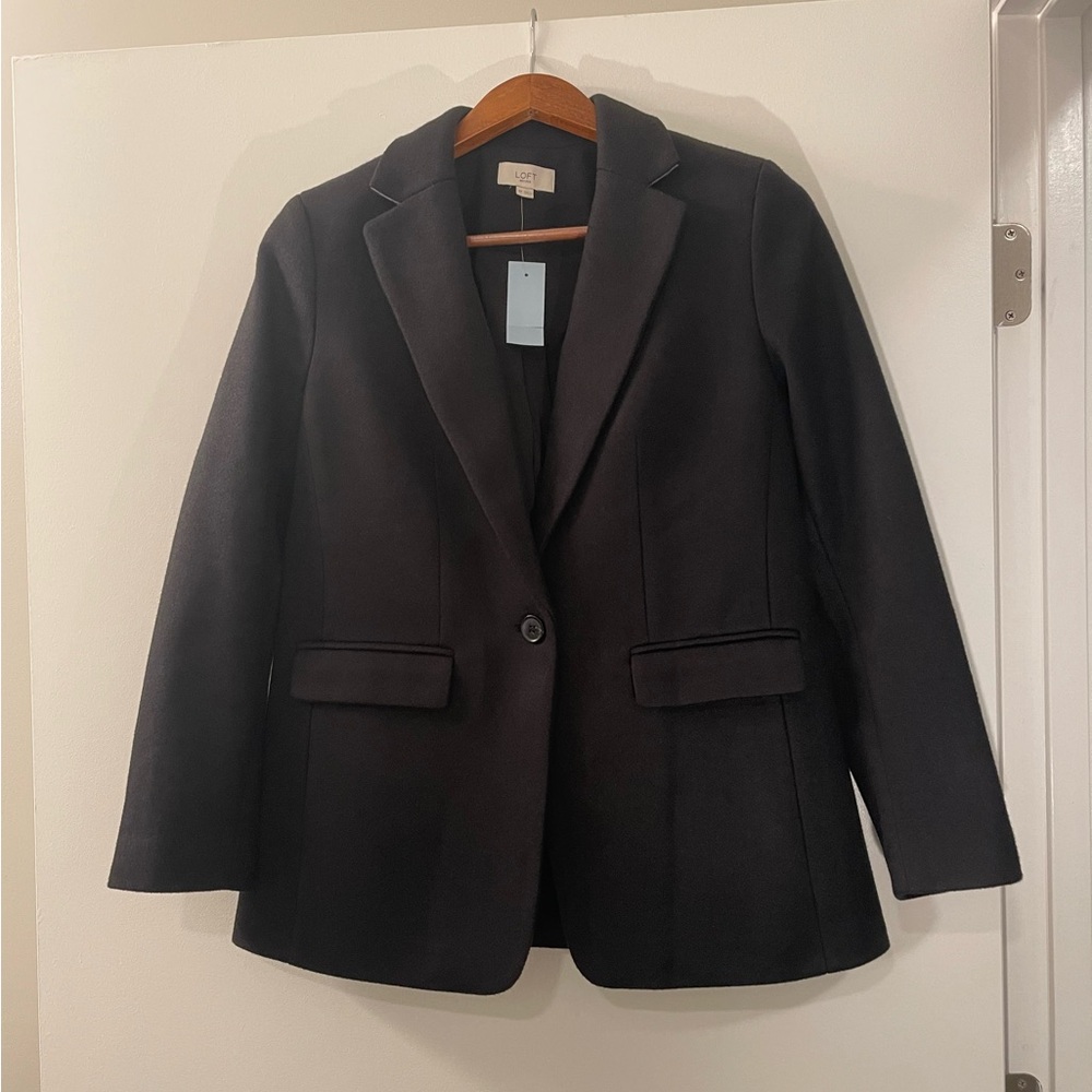 NWT Loft Brushed Herringbone Long Winter Warm Blazer Peacoat Size 4 petite